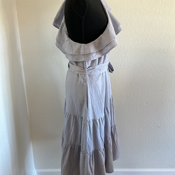 Nicole Miller Linen One Shoulder Ruffle Fit and Flare Dress Size Large - Picture 9 of 12